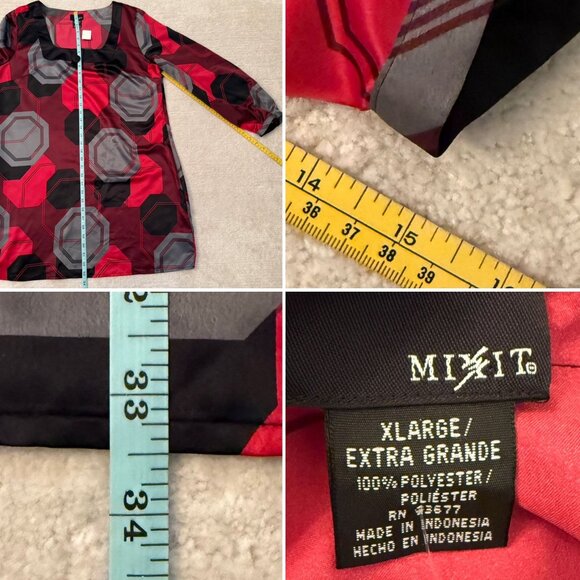 Womens Size XL Satin Dress Geometric Print Poet Sleeves Button Detail Mixit Mod - Picture 8 of 10